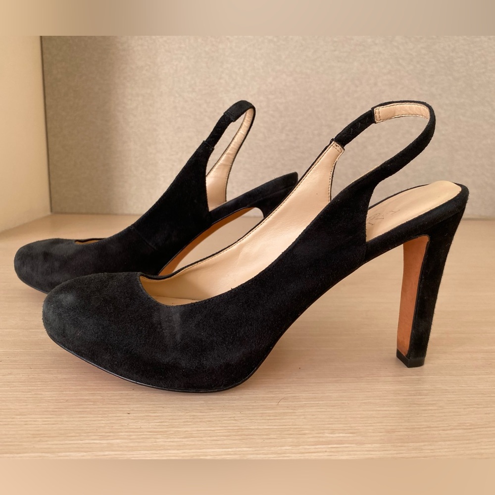 Black suede sling backs